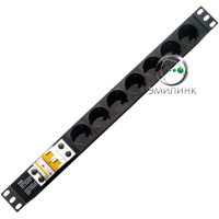 Блок розеток 19, 7 розеток Schuko с двухполюсным автоматом IEK 2P/16А. Максимальная мощность потребления: 4,0 кВт, 2 м.