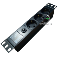 Блок розеток 10, 3 розетки Schuko с защитой (автоматом) (черный)